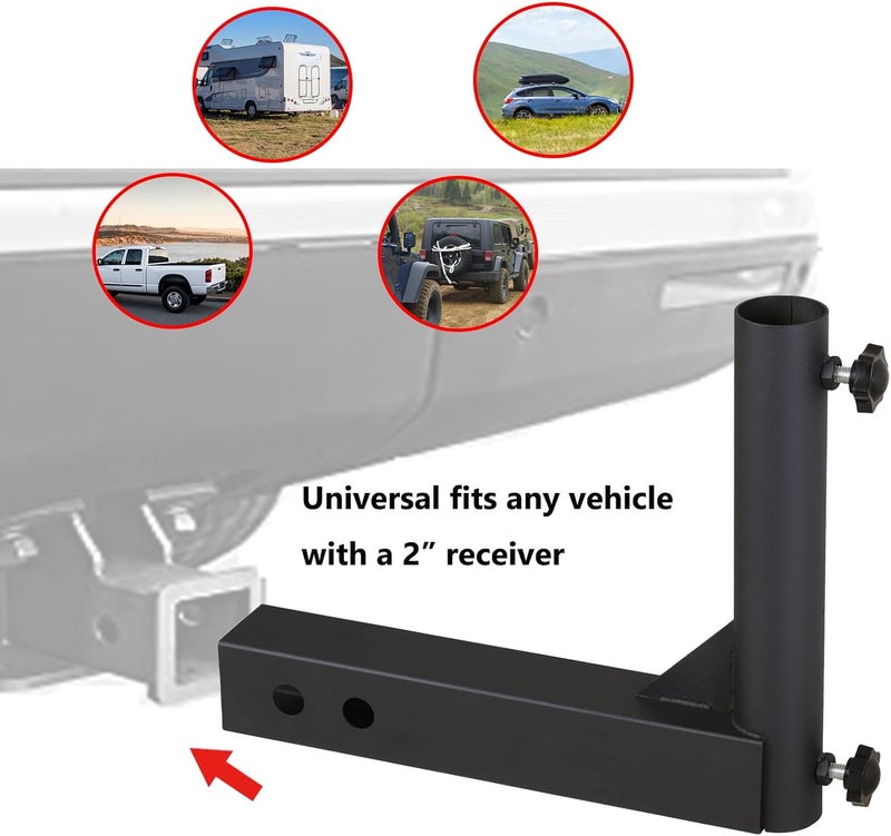 VANROUG Universal Trailer Hitch Mount Flag Pole Holder,for Any Vehicle with 2" Hitch Receiver,Black - Image 3